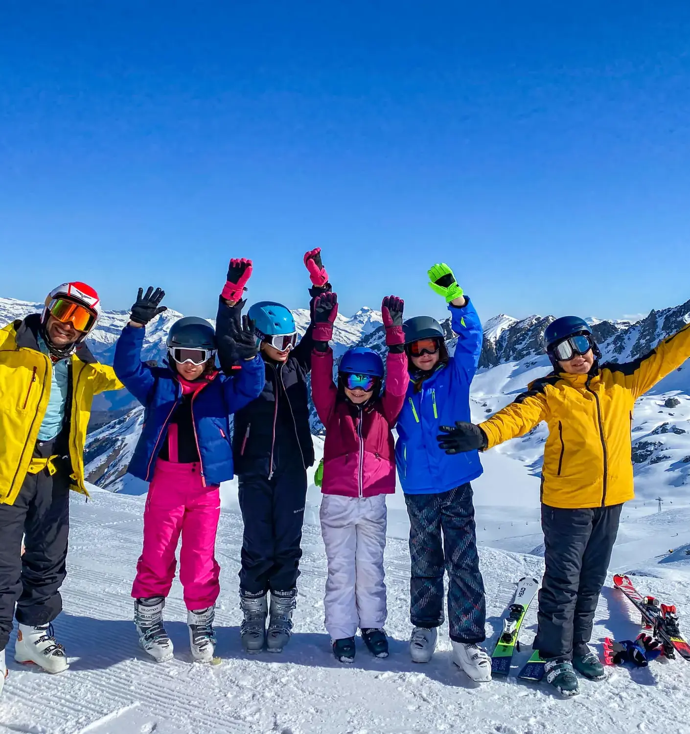 BISR students pose for a photograph together on a skiing trip.