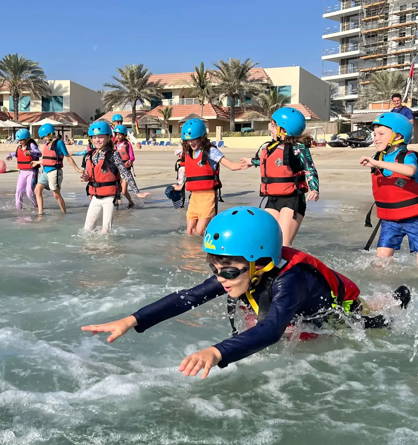 BISR students swimming in the sea during a school trip to the UAE.
